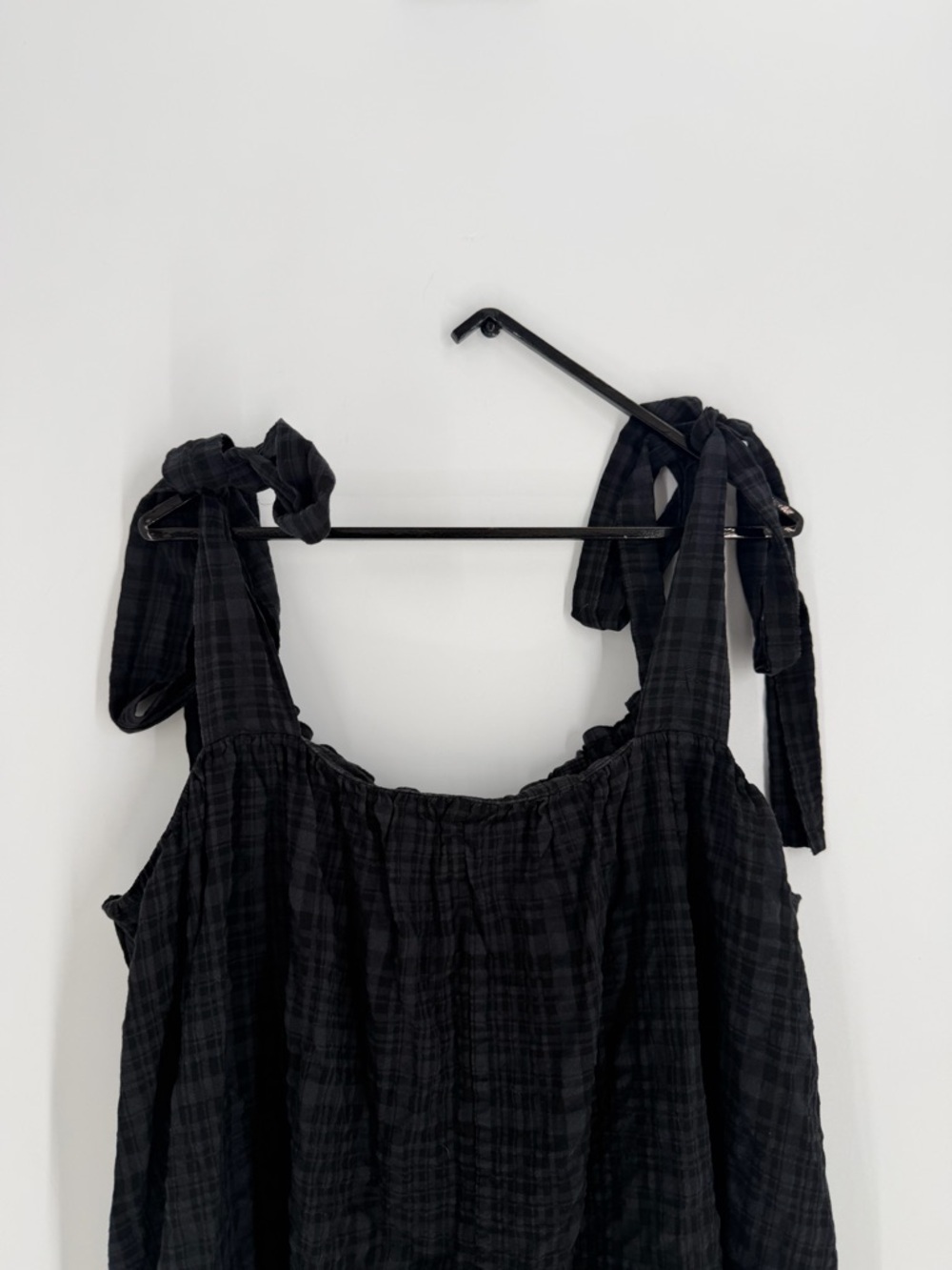 Cos Checked Seersucker Oversized Knotted Wide Strap Tie Plaid Gauze Mini Dress